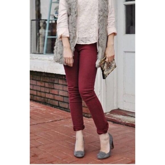 CABI Skinny Corduroy Jeans Ruby Red Sz 4 #200 EUC - Picture 1 of 6